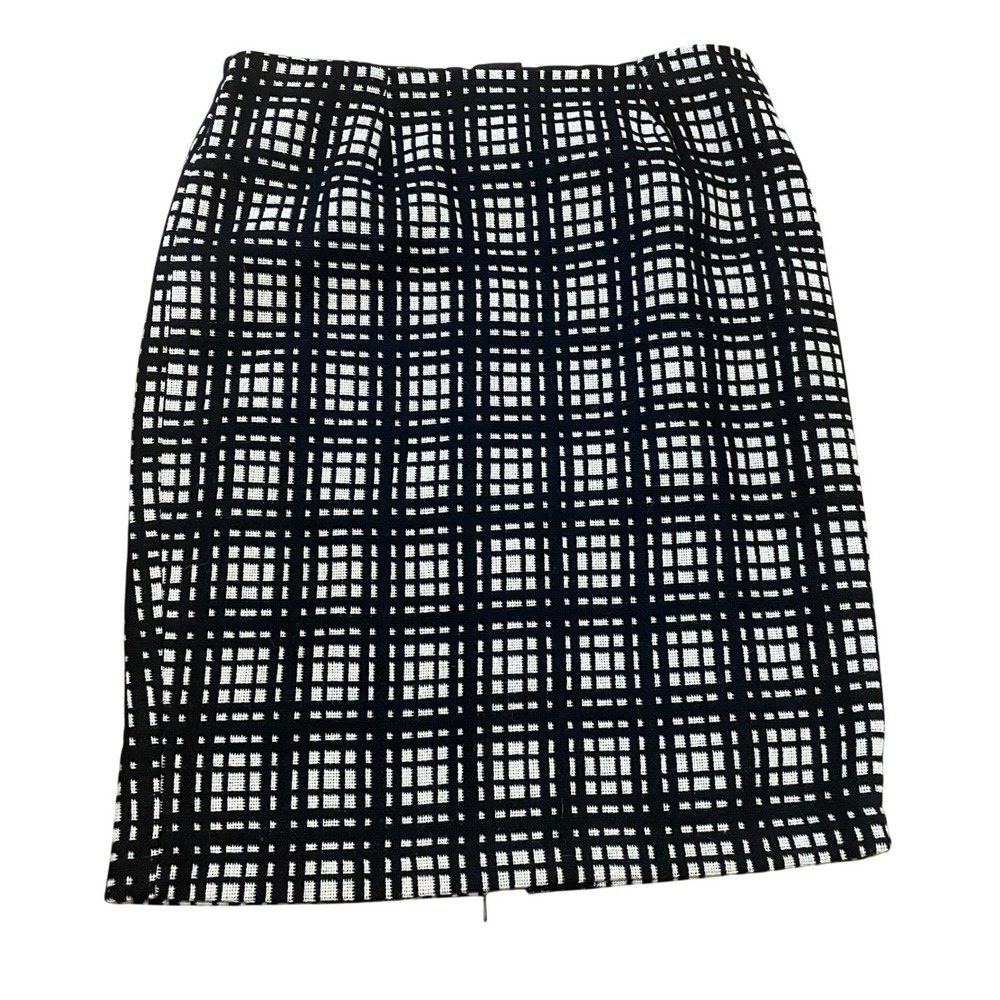 Willi‎ Smith Women's 10 Black White Geometric Plaid Wool Blend Pencil Skirt